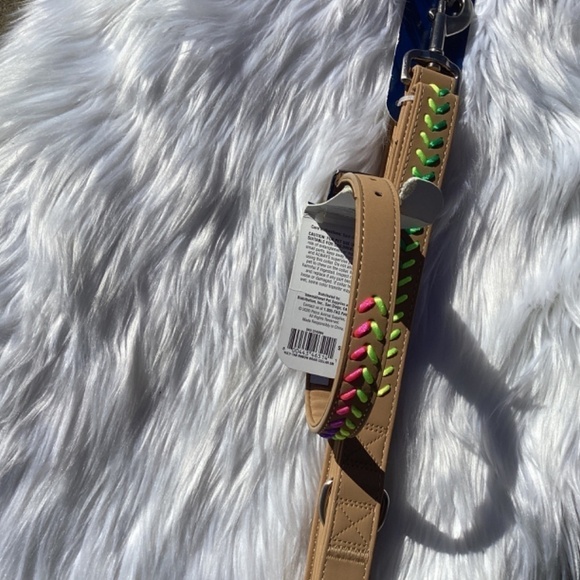 NWT Youly Vegan Leather Set Rainbow Braided Tan Collar and Leash - Picture 12 of 13